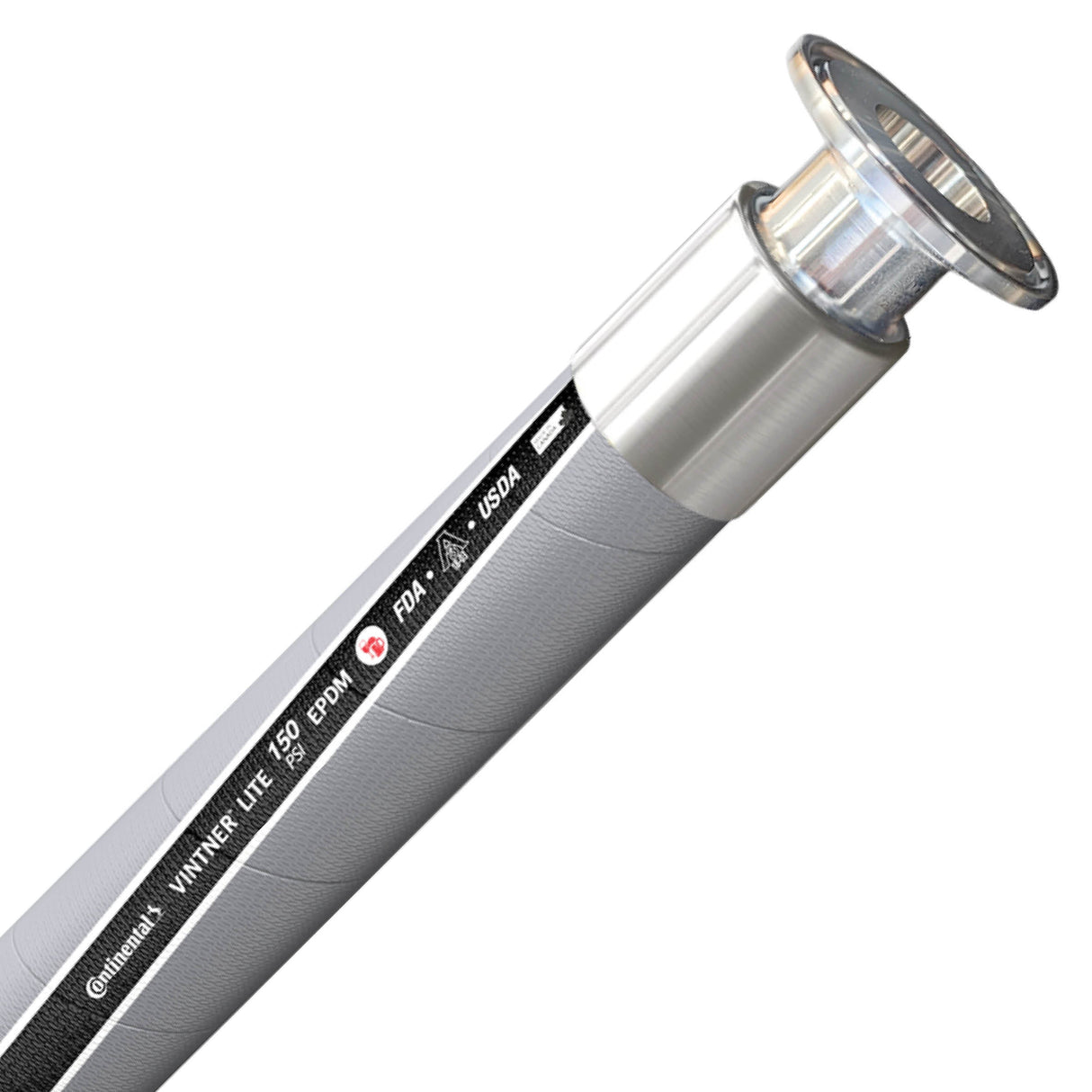 Continental Vintner Lite 25mm winery and beverage hose assembly with 1.5-inch Tri-Clamp fittings