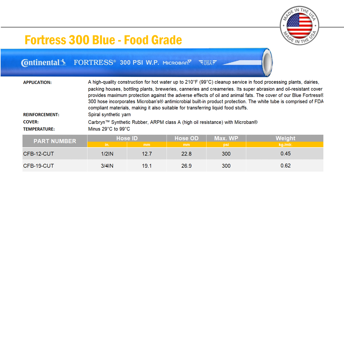 RUBBER - FORTRESS 300 BLUE FDA WASHDOWN 99 DEGREES C