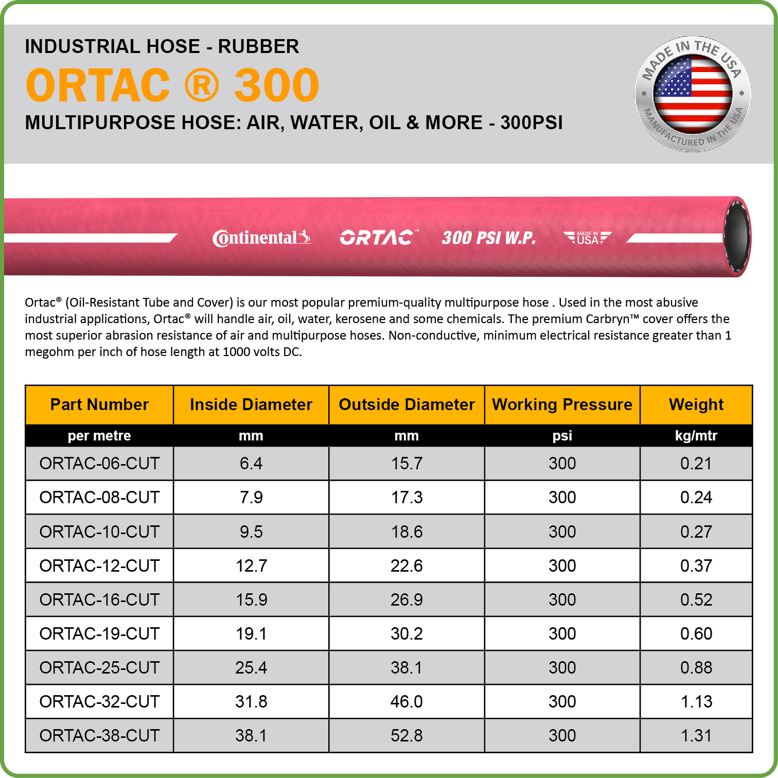 RUBBER - CONTINENTAL ORTAC MULTIPURPOSE RED 300PSI