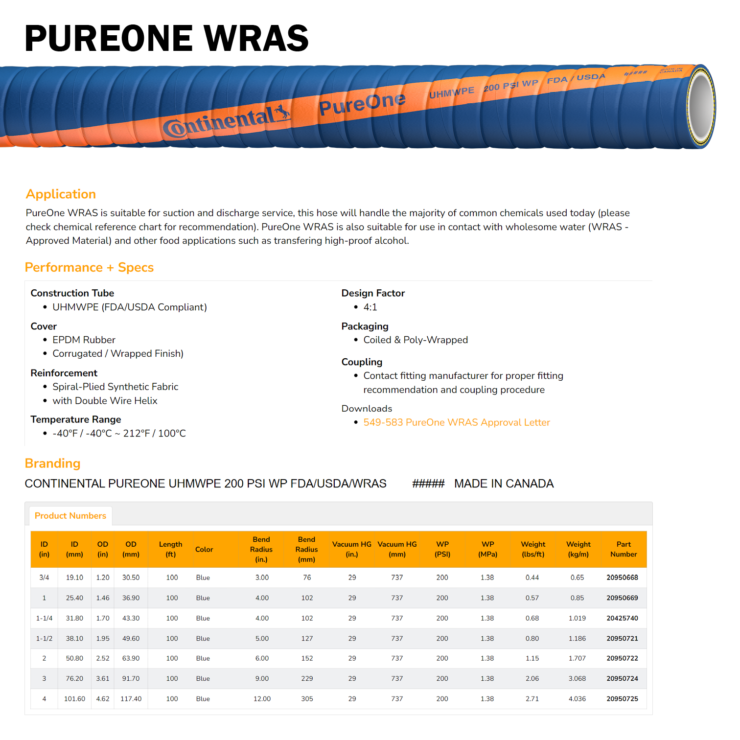 RUBBER - CONTINENTAL PUREONE CHEMICAL/FDA