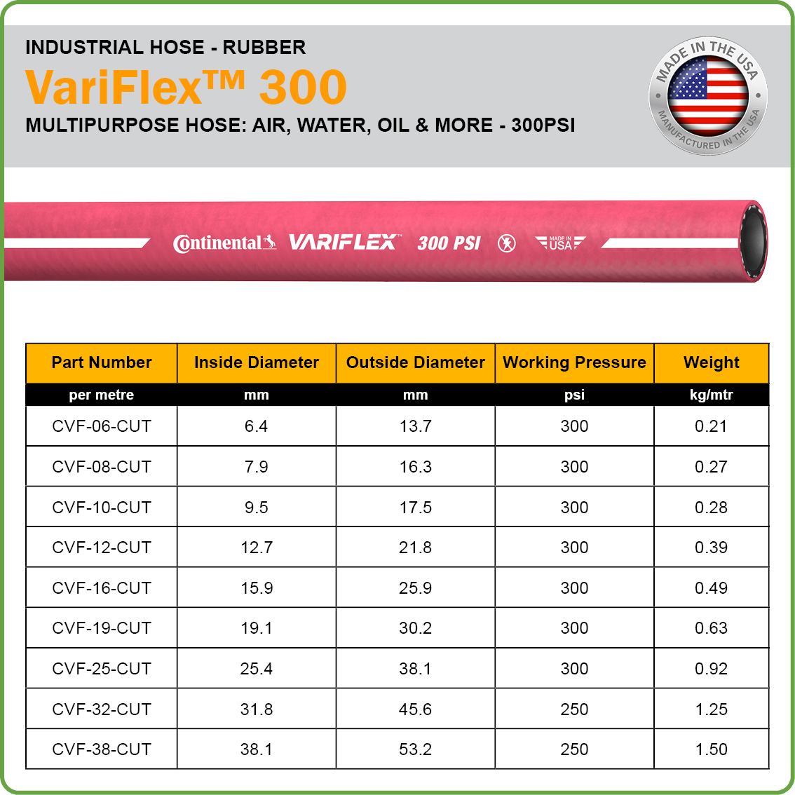 RUBBER - VARIFLEX MULTIPURPOSE RED 300PSI