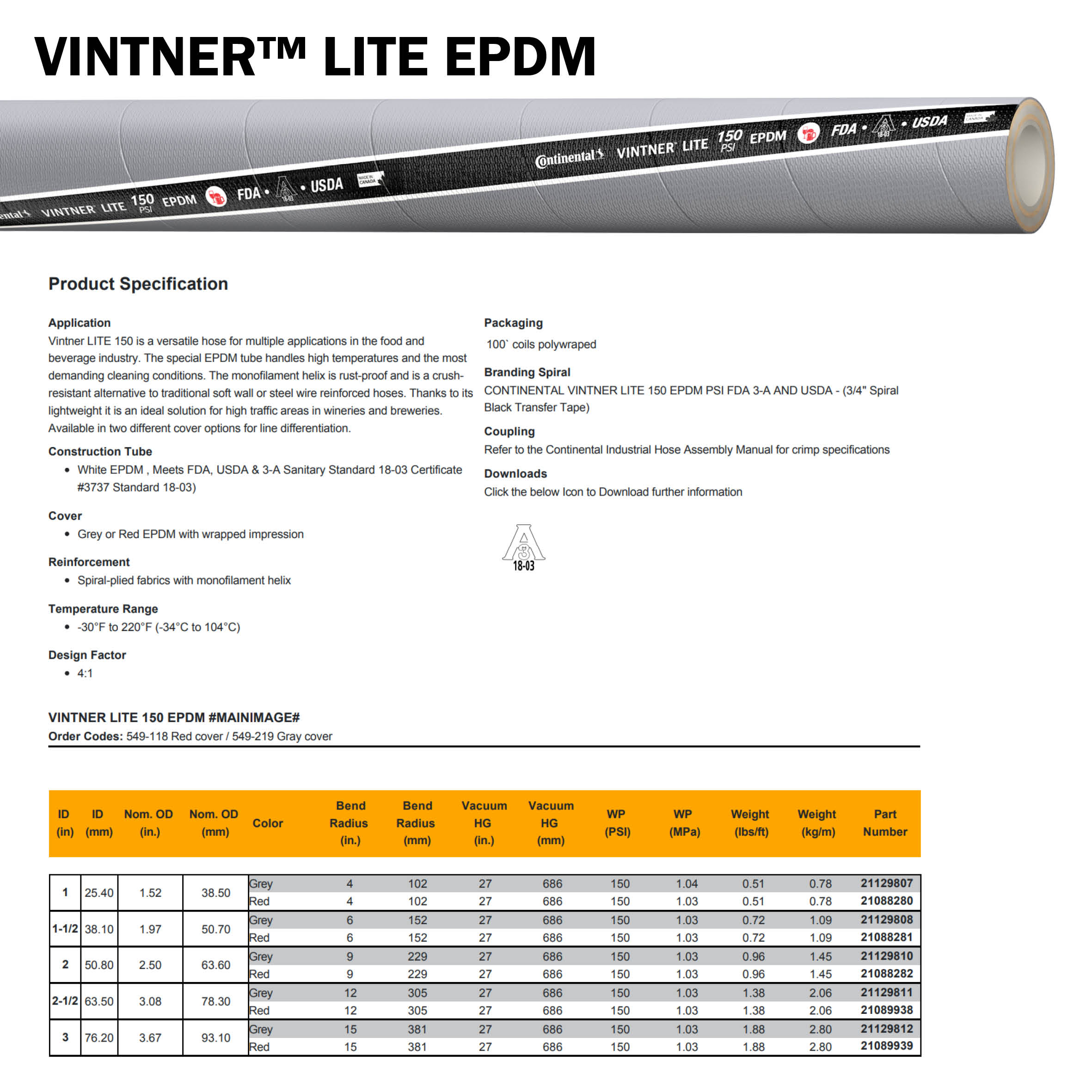 RUBBER - CONTINENTAL VINTNER LITE EPDM