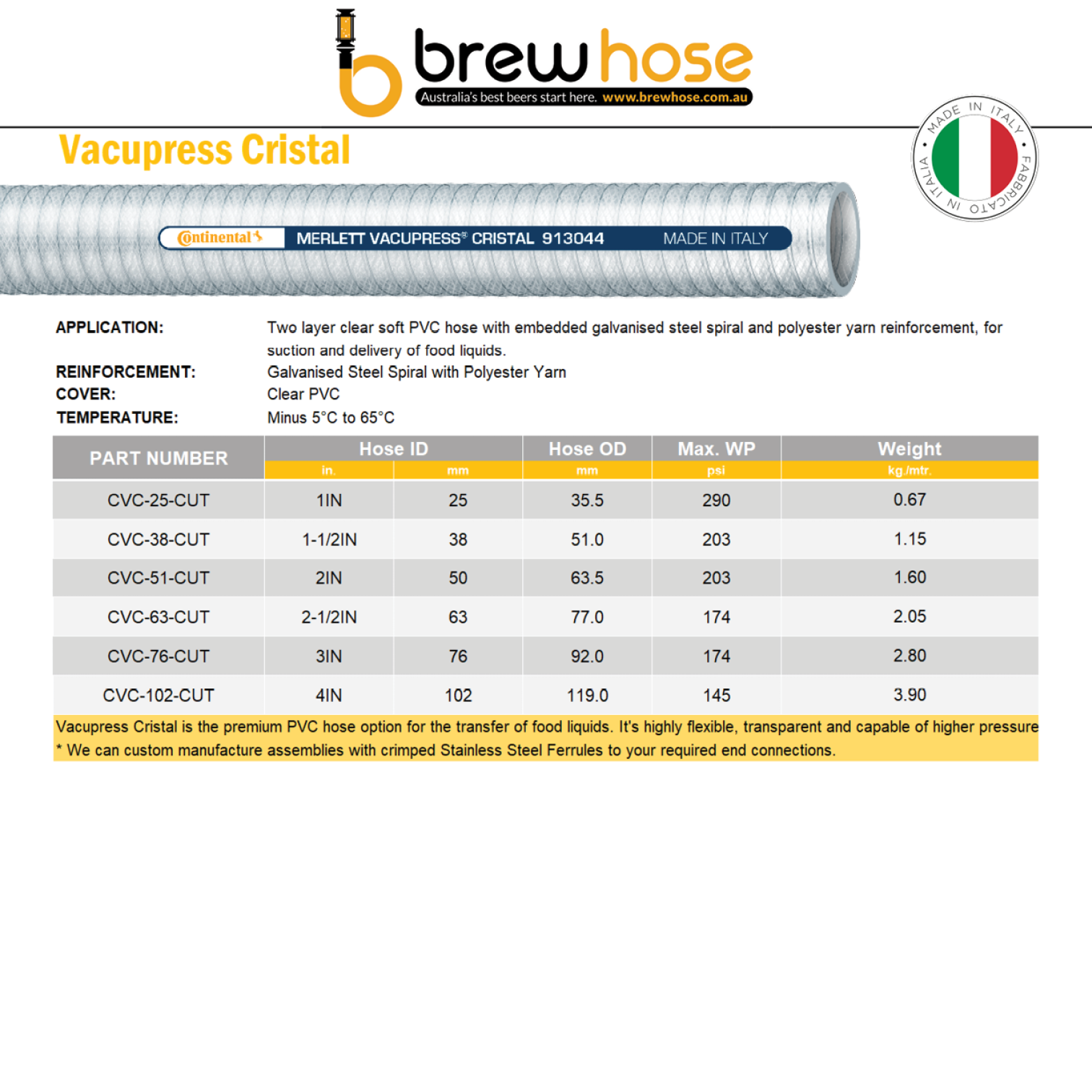 PVC - VACUPRESS CRISTAL BEVERAGE SUCTION & PRESSURE